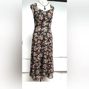 ANTHROPOLOGIE 10 CHIFFON FIT FLARE DRESS MAXI FLOWY BOHO Y2K PARELL  VTG FLORAL